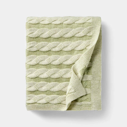 50’’x60’’ Twisted Cable Throw Blanket Green and Cream - Threshold™ Designed with Studio McGee - *Bedding