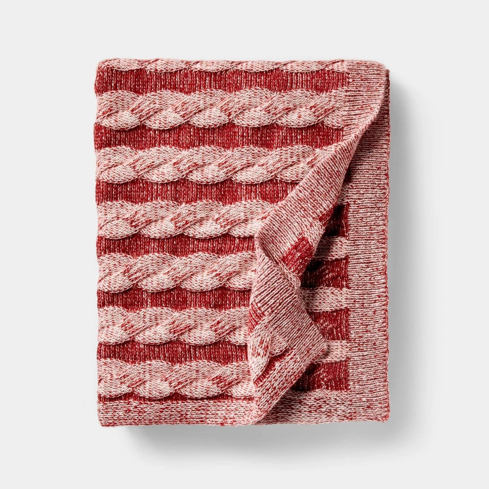 50’’x60’’ Twisted Cable Throw Blanket Burgundy and Cream - Threshold™ Designed with Studio McGee - *Bedding