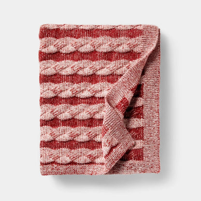 50’’x60’’ Twisted Cable Throw Blanket Burgundy and Cream - Threshold™ Designed with Studio McGee - *Bedding