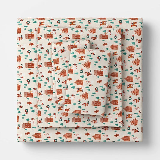 Queen Christmas Flannel Sheet Set Gingerbread Scene - Wondershop