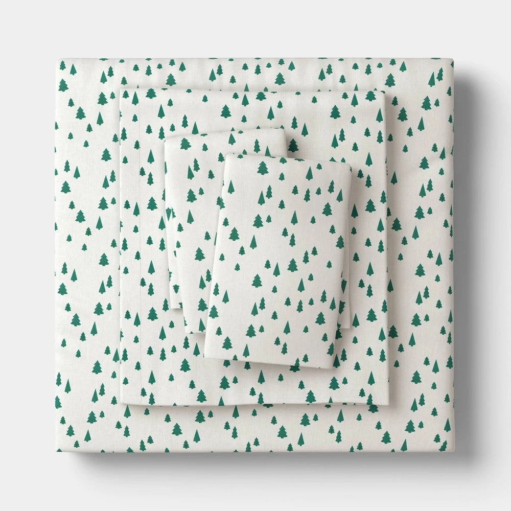 Queen Christmas Holiday Flannel Sheet Set Tree Scene - Wondershop - *Bedding