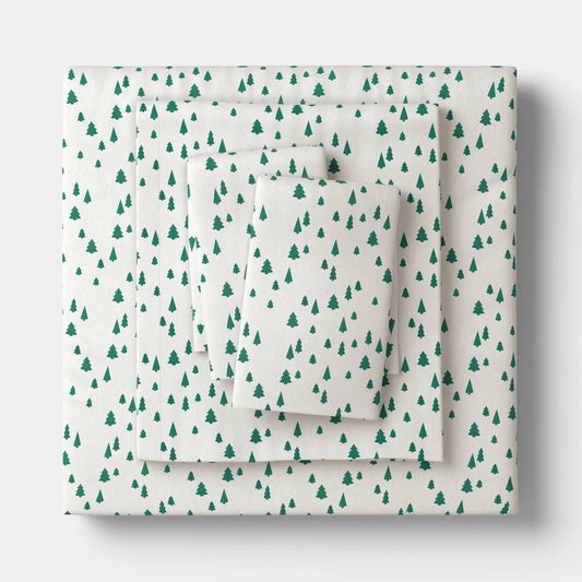 Queen Christmas Holiday Flannel Sheet Set Tree Scene - Wondershop