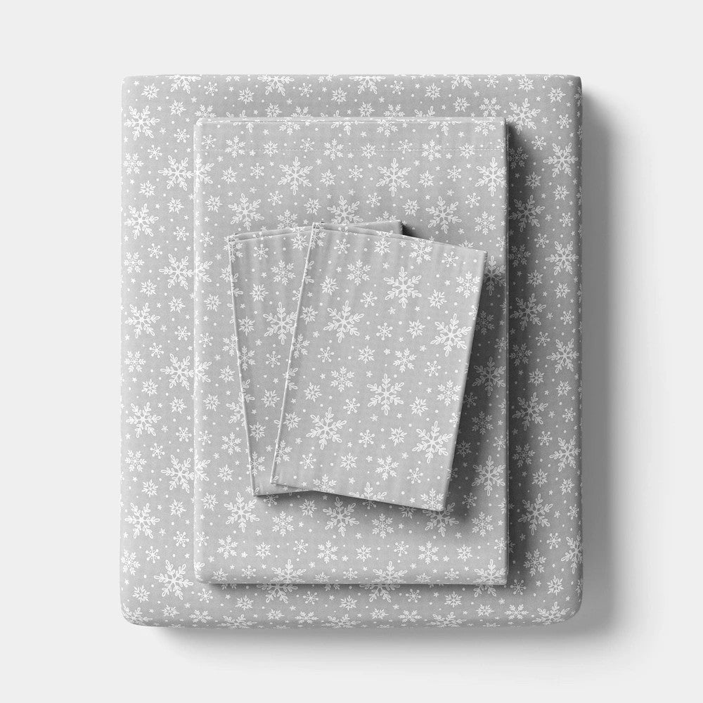 King Christmas Cotton Sateen Sheet Set Gray Snowflake - Wondershop - *Bedding
