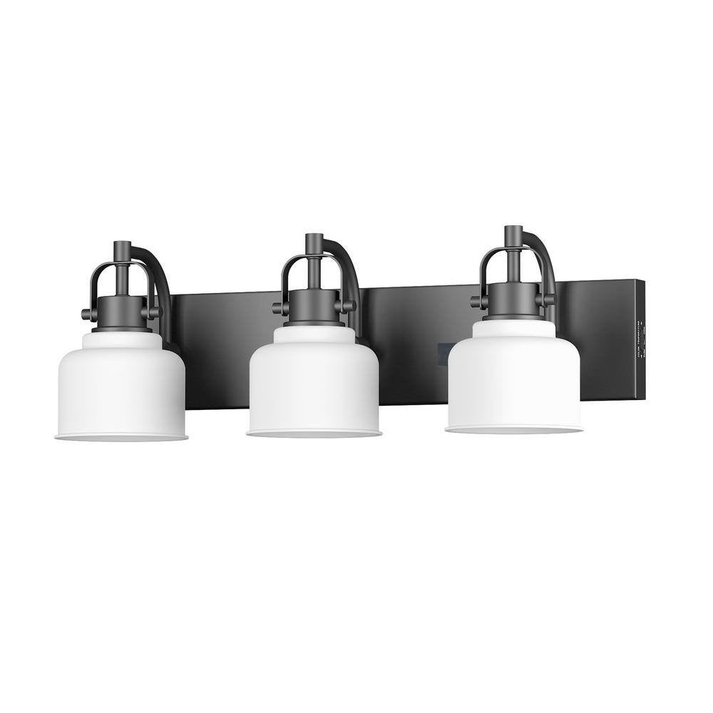 Rockhill 22 in. 3-Light LED Wall Sconce Vanity Light Matte Black for Bathroom Kitchen with Motion Activated Night