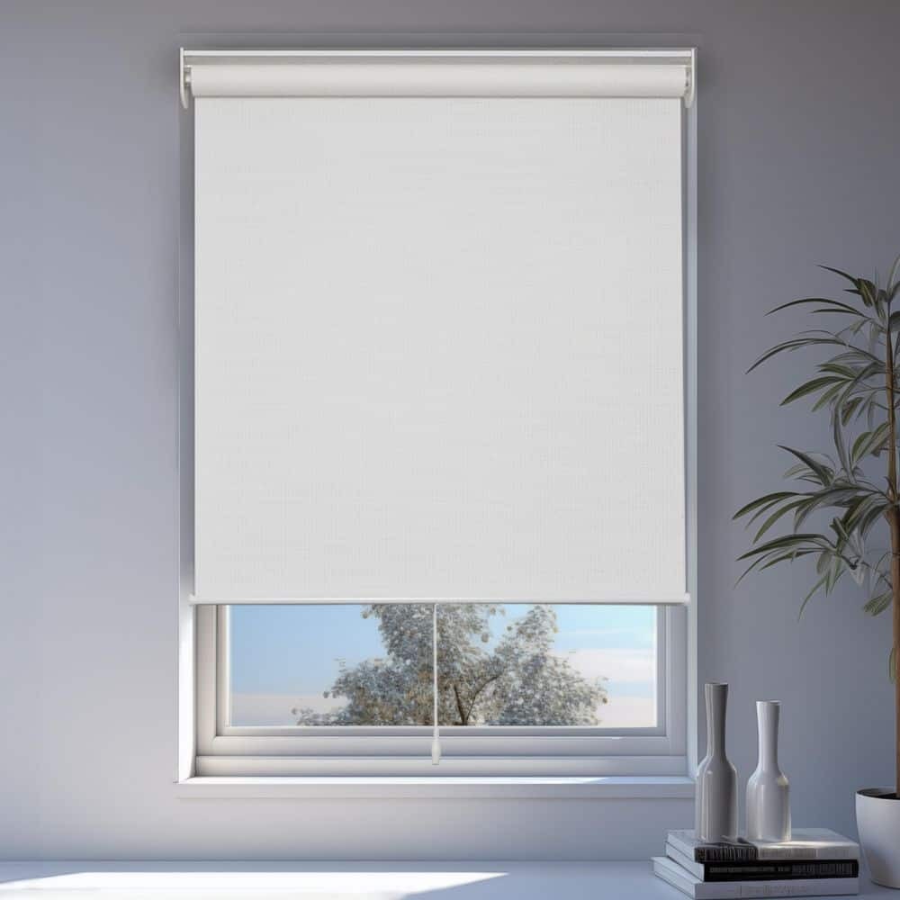 Cordless Light Filtering Window Roller Shade Natural Weave Woven White 45 in. W X 72 in. L