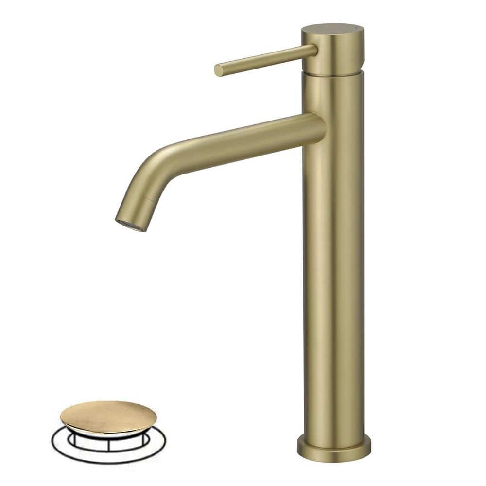 HOMEMYSTIQUE Single Handle High Arc Vessel Sink Bathroom Faucet with Pop-Up Drain and Spot Resistant in Brushed Gold