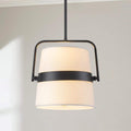 Emest 2-Light Modern Traditional Black and White Drum Fabric Pendant Light