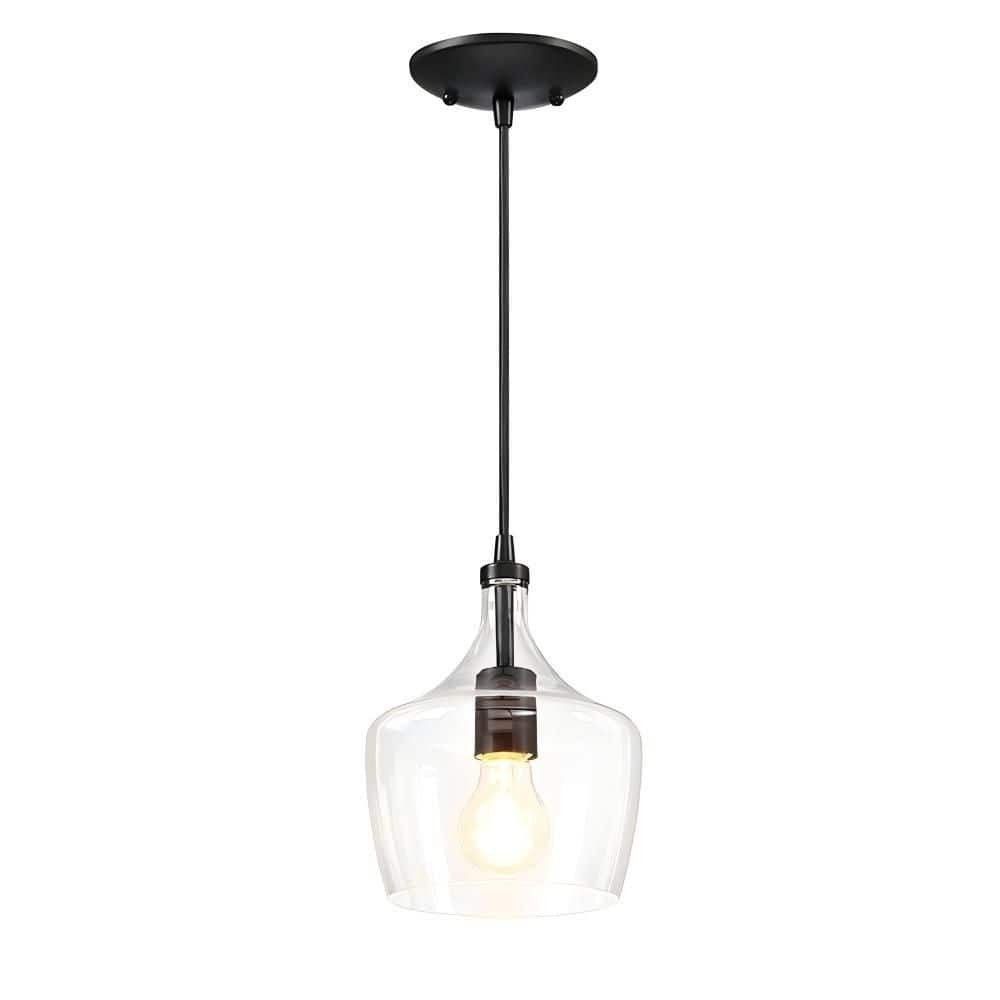 Hukoro 1-Light Kitchen Island Teardrop Clear Glass Dark Bronze Pendant Light