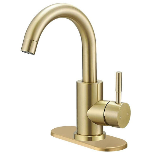 BWE Single Hole Single-Handle High Arc Bathroom Faucet with Swivel Spout in Brushed Gold