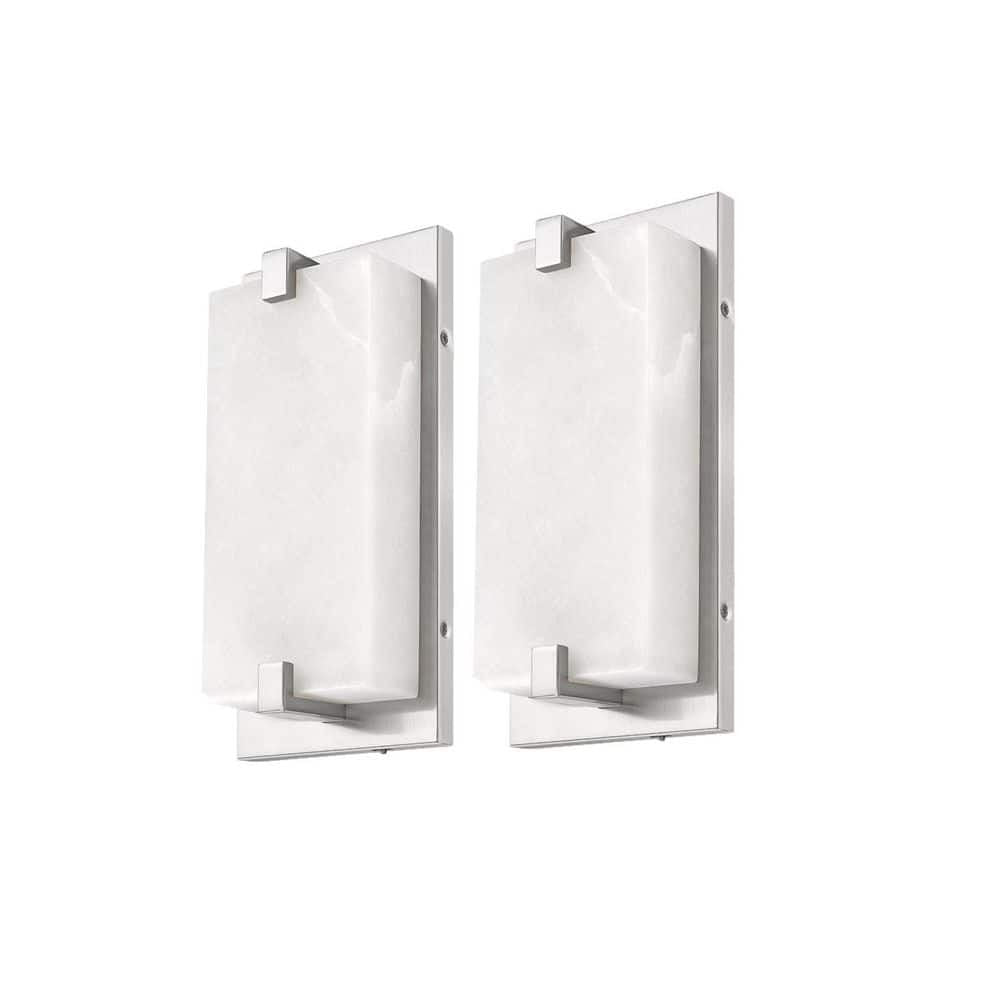 JAZAVA Panish Marble 12.6 in. 1 Light Brushed Nickel LED Vanity Light with Dimmable Feature 2 PK