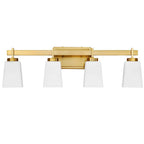 Morauroral 27.6 in. 4-Light Brushed Gold Bathroom Vanity Light with Frosted Glass Square Shades Classic Wall Sconce