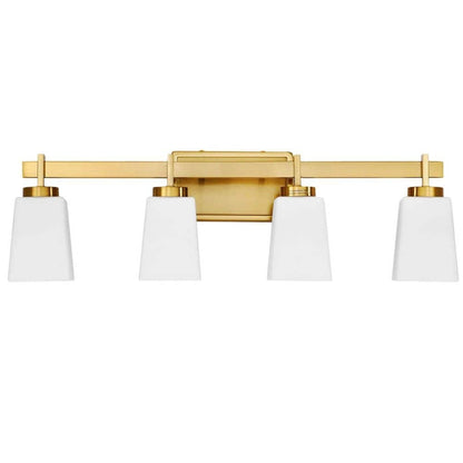 Morauroral 27.6 in. 4-Light Brushed Gold Bathroom Vanity Light with Frosted Glass Square Shades Classic Wall Sconce