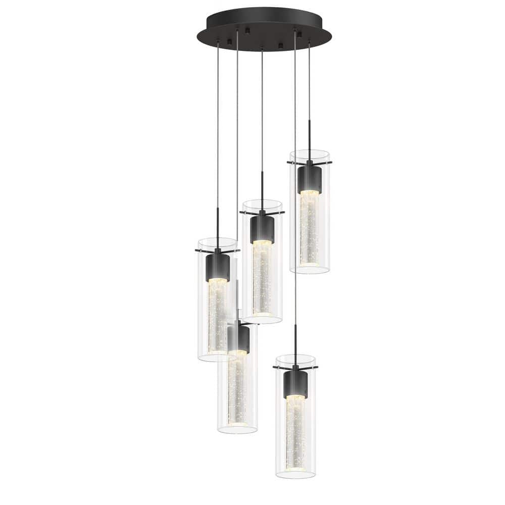 Artika Essence 29-Watts 5-Lights Matte Black Integrated LED Pendant Light with Bubble Glass Shade