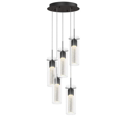 Artika Essence 29-Watts 5-Lights Matte Black Integrated LED Pendant Light with Bubble Glass Shade