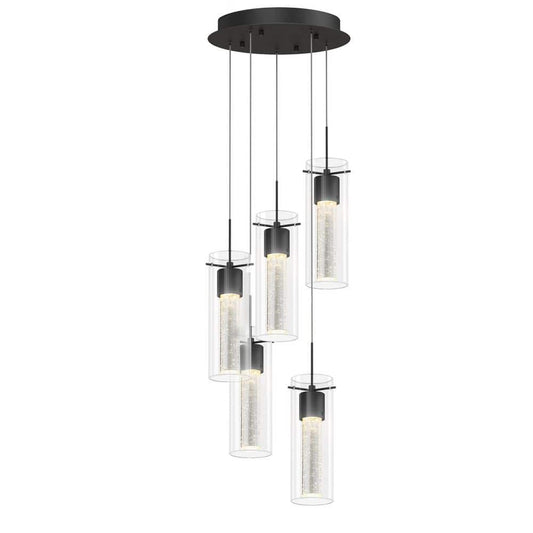 Artika Essence 29-Watts 5-Lights Matte Black Integrated LED Pendant Light with Bubble Glass Shade
