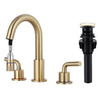 8 in. Widespread Double Handle Bathroom Faucet 3 Hole Pull Down Sink Faucet with Pop-up Drain in Brushed Gold