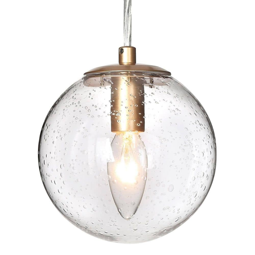 Modern Globe Kitchen Island 1-Light Gold Pendant Light Round Pendant Light with Seeded Glass Shade