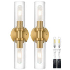 Morauroral 16.5 in. 2-Light Brushed Gold Rechargeable Battery Operated Wall Sconce(Set of 2) Luxury Dimmable LED Bedroom Wall Light