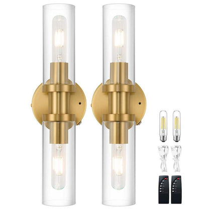 Morauroral 16.5 in. 2-Light Brushed Gold Rechargeable Battery Operated Wall Sconce(Set of 2) Luxury Dimmable LED Bedroom Wall Light
