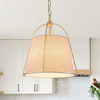 Haven 1-Light 14.6 in.W Gold Drum Pendant Light with Linen Fabric Cover for Kitchen/Living Room