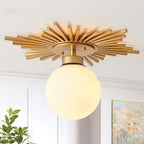 Flint Garden 17.72 in. 1-Light Antique Gold Semi-Flush Mount Ceiling Light Fixture with Glass Shade