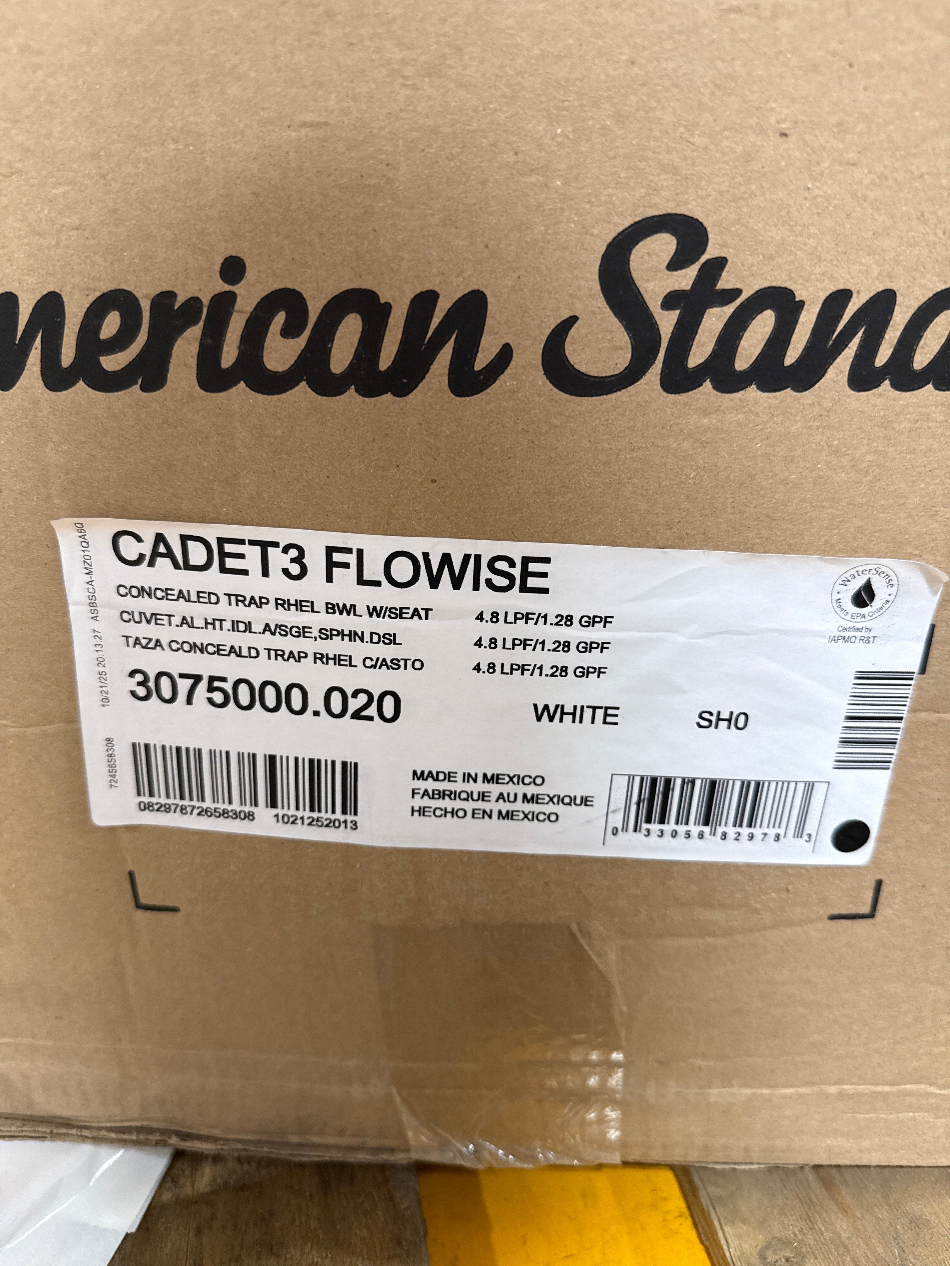 American Standard Cadet 3-Flo Wise 2-Piece 1.28 GPF Single Flush Elongated Toilet in White