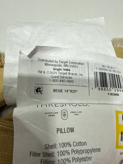 14"x20" Sold Texture Lumbar Throw Pillow with Stripe Fringe Tan - Threshold™ Designed with Studio McGee