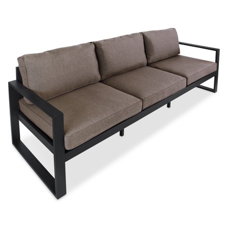 Real Flame Baltic Black Aluminum Outdoor Sofa with Brown Cushions