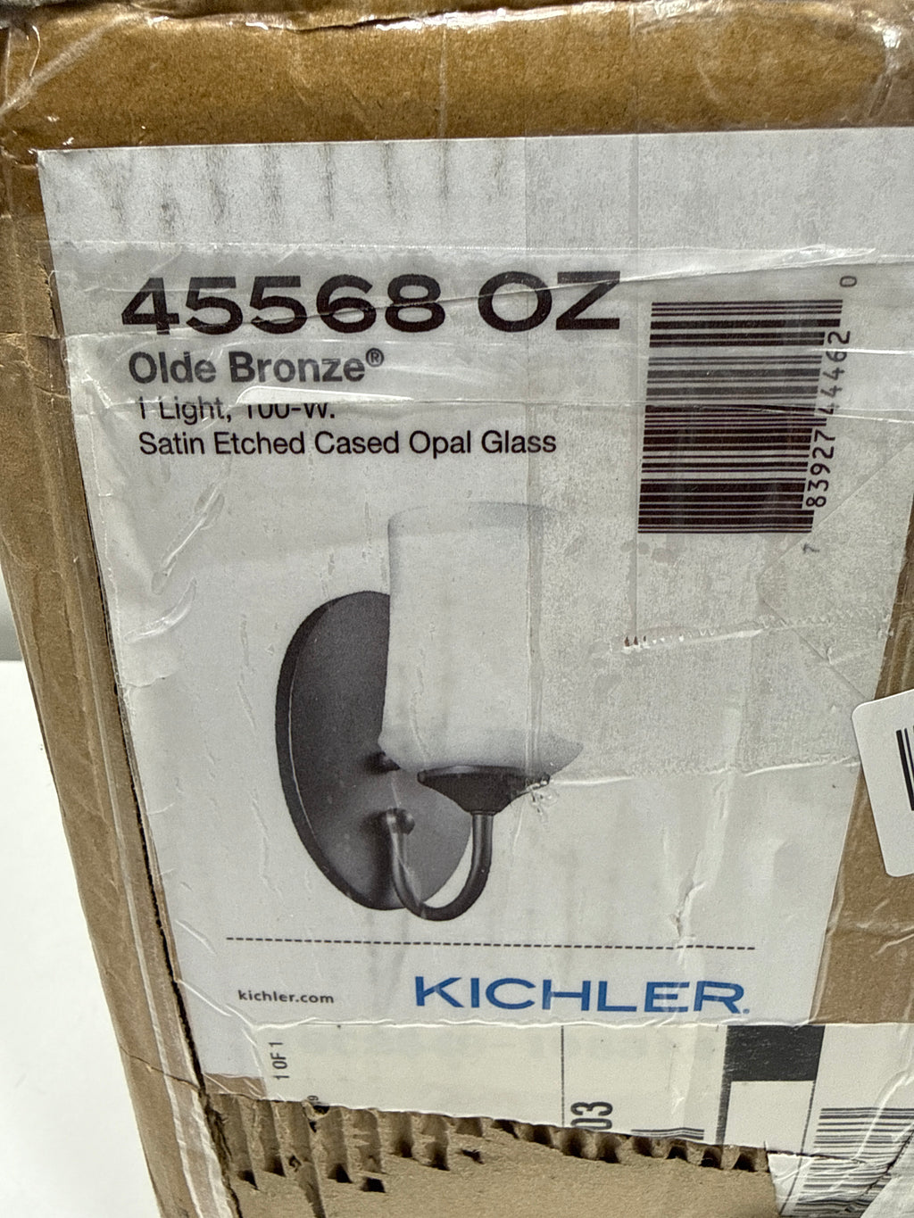 Kichler Aubrey 10.75" 1 Light Wall Sconce with Satin Etched Cased Opal in Olde Bronze®