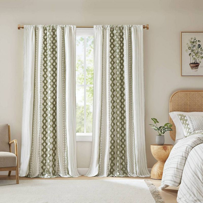 Pair Imani Green Cotton 50 in. W X 108 in. L Printed Light Filtering Curtain