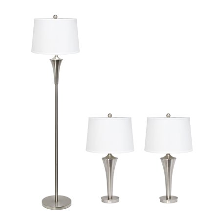 Elegant Designs Nickel 3-Piece Floor and Table Lamp Set