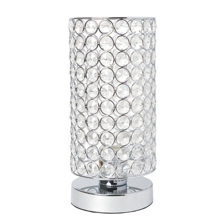 Elegant Designs Elipse Crystal Bedside Nightstand Cylindrical Uplight Table Lamp - Chrome