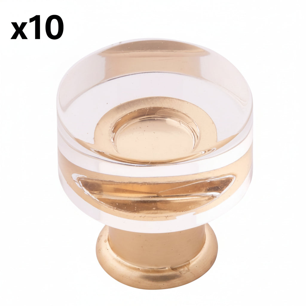 10 x Hickory Hardware P3708 Midway 1" Chic Acrylic Clear Round Button Cabinet Knob / Drawer Knob Crysacrylic with Brushed Golden
