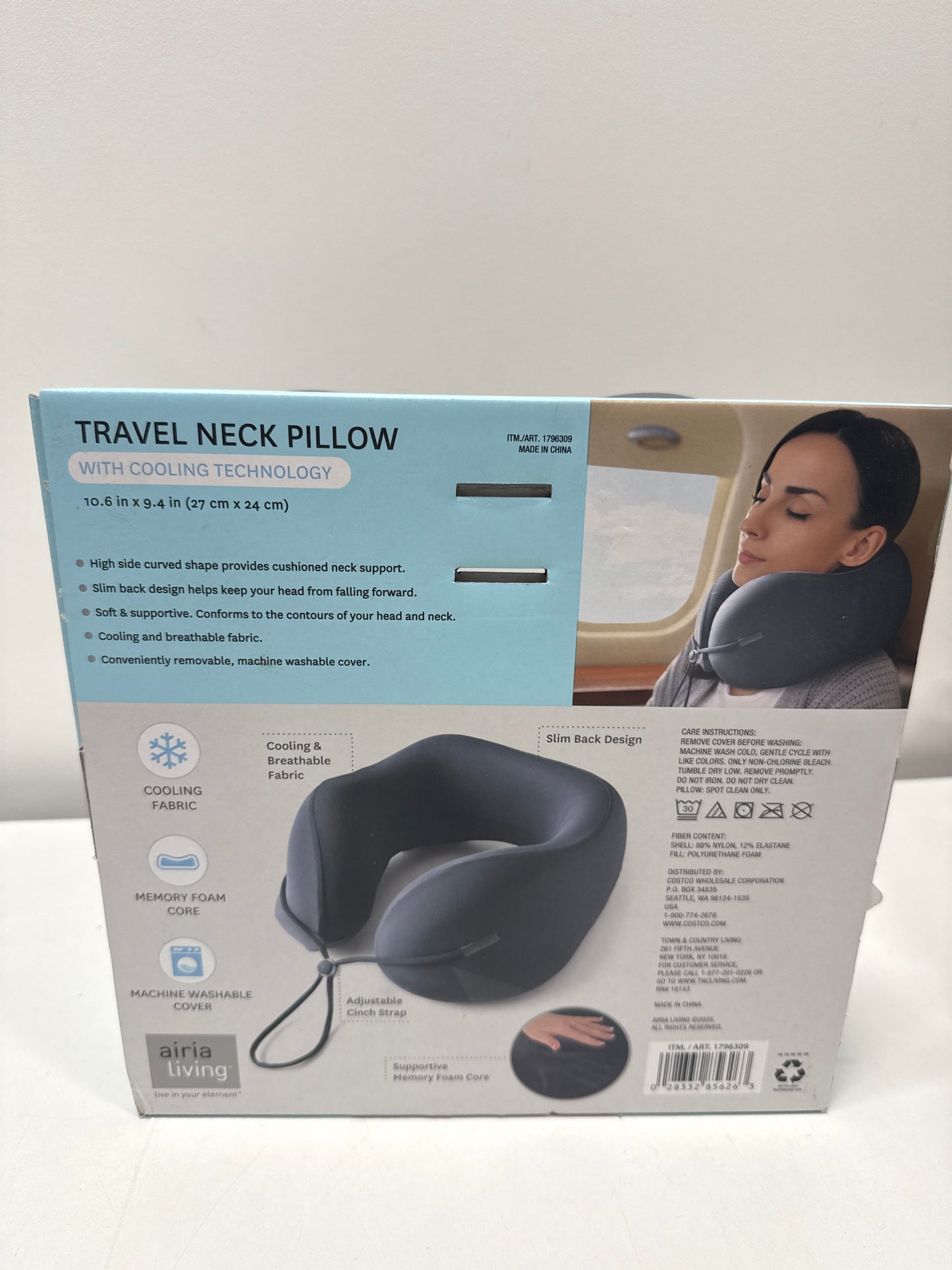 Airia Living Travel Neck Pillow with Cooling Technology