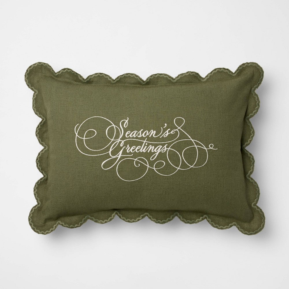 14’’x20’’ Embroidered Season’s Greetings Pillow Green - Threshold™ Designed with Studio McGee - *Home Decor & Curtains