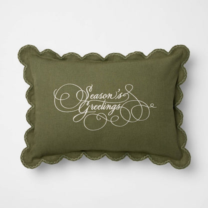 14"x20" Embroidered Season's Greetings Pillow Green - Threshold™ Designed with Studio McGee