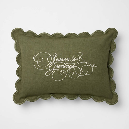 14"x20" Embroidered Season's Greetings Pillow Green - Threshold™ Designed with Studio McGee