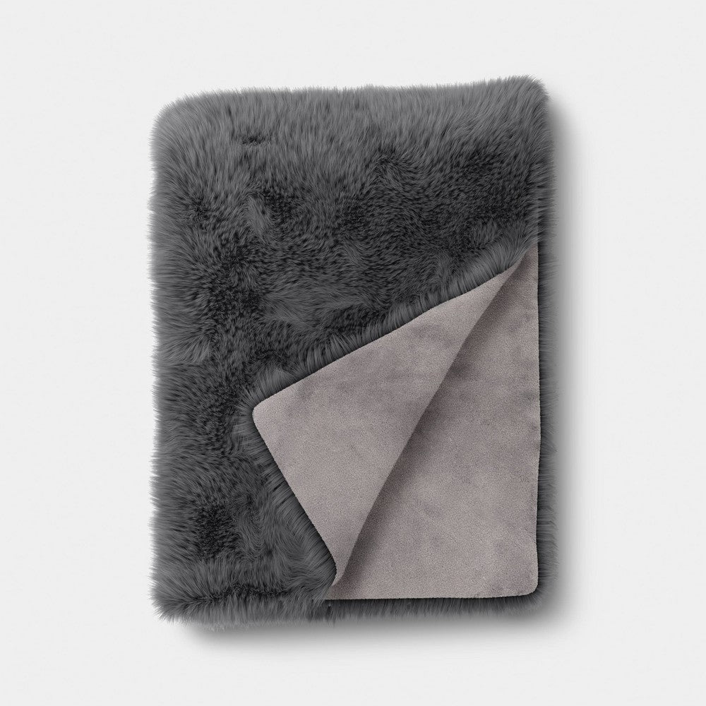 Faux Fur Throw Blanket Gray - Threshold - *Bedding
