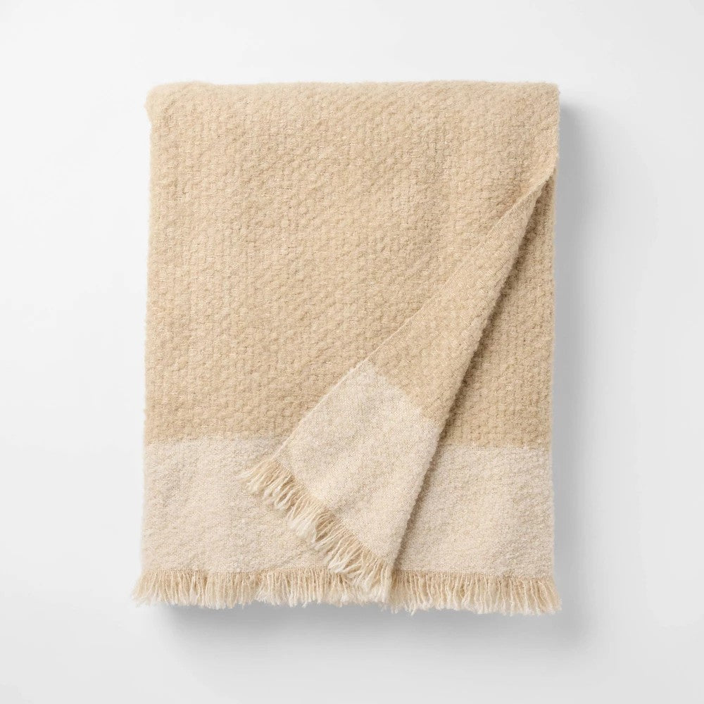 50’’x60’’ Tonal Woven Boucle Throw Blanket Cream - Threshold™ Designed with Studio McGee - *Bedding