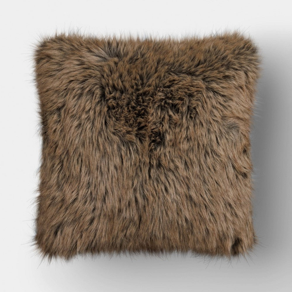 Faux Fur Throw Pillow Brown - Threshold - *Home Decor & Curtains