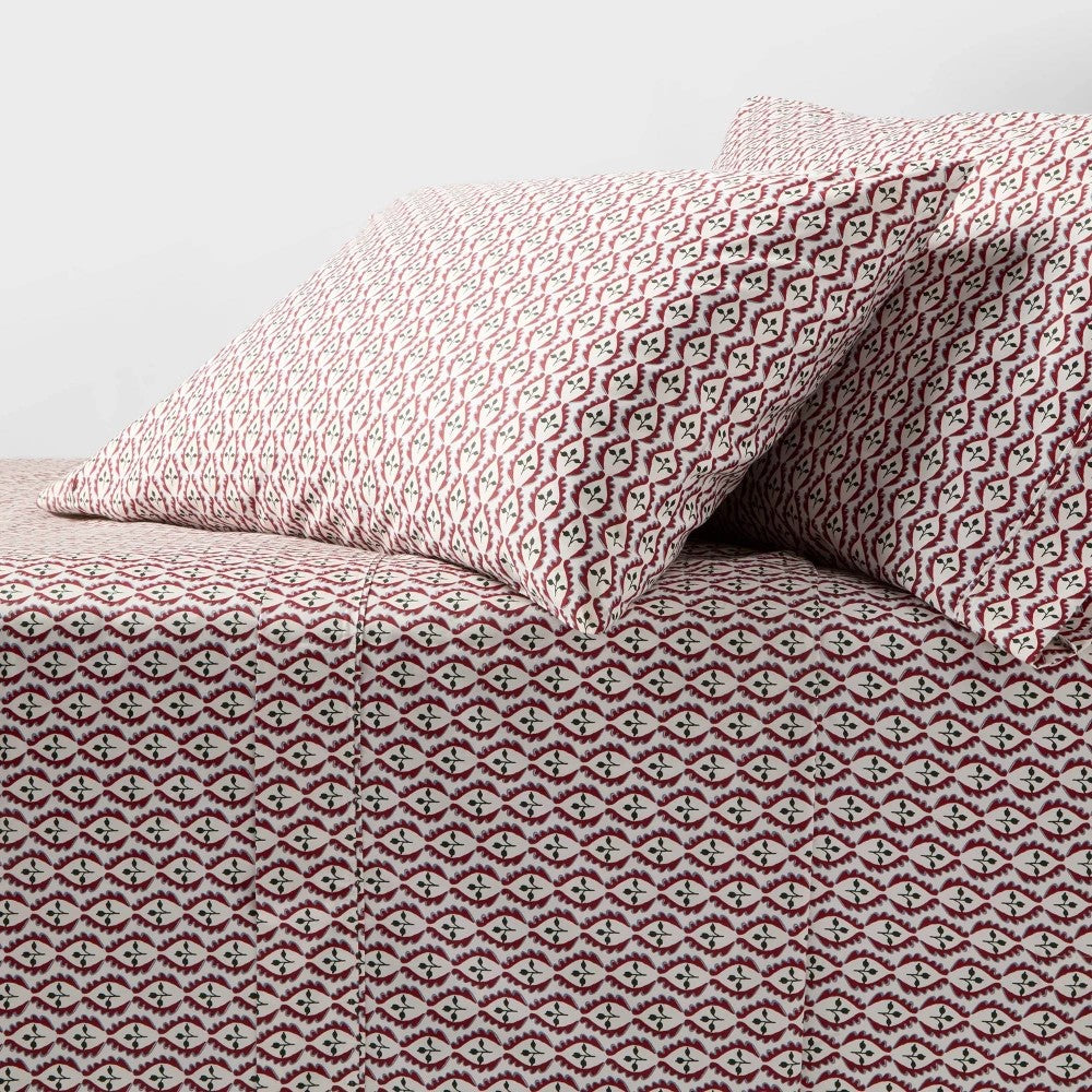 Full 400 Thread Count Christmas Holiday Performance Sheet Set Woodblock Leaf - Threshold