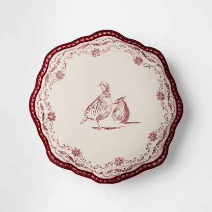 Cream and Burgundy Partridge Pillow - 16"R X 2"D - Threshold™ Designed with Studio McGee