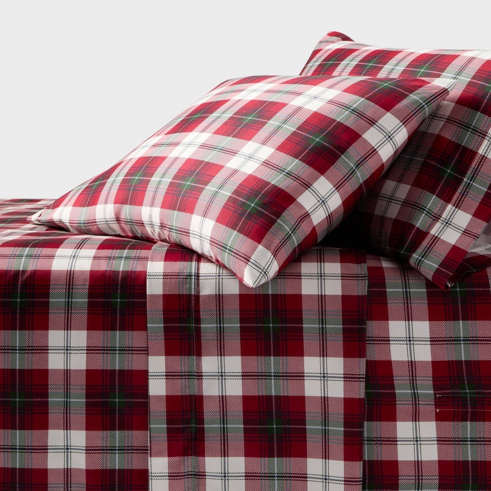 Full 400 Thread Count Christmas Holiday Performance Sheet Set Red Plaid - Threshold