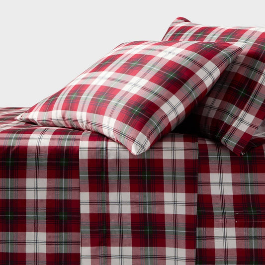 Full 400 Thread Count Christmas Holiday Performance Sheet Set Red Plaid - Threshold