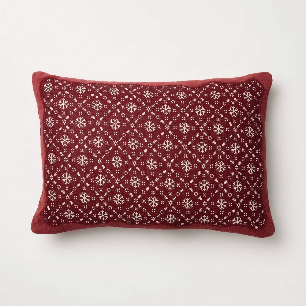 14"x20" Velvet with Snowflake Pillow Burgundy- Threshold™ Designed with Studio McGee