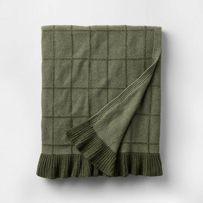 50’’x60’’ Windowpane Plaid with Ruffle Throw Blanket Green - Threshold™ Designed with Studio McGee - *Bedding