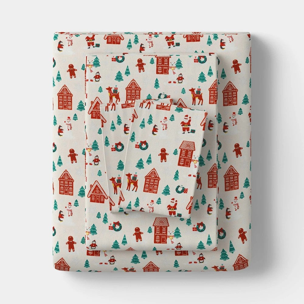Full Christmas Flannel Sheet Set Gingerbread Scene - Wondershop - *Bedding