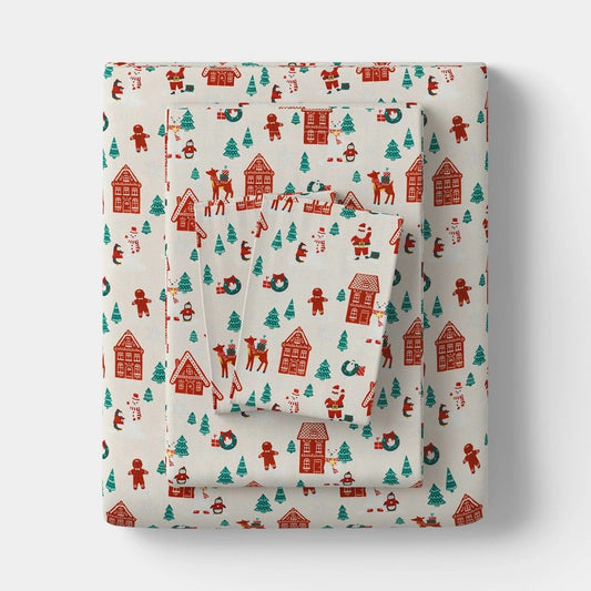 Full Christmas Flannel Sheet Set Gingerbread Scene - Wondershop