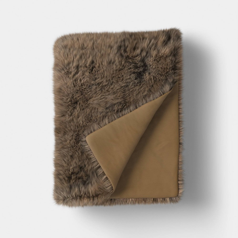 Faux Fur Throw Blanket Brown - Threshold - *Bedding