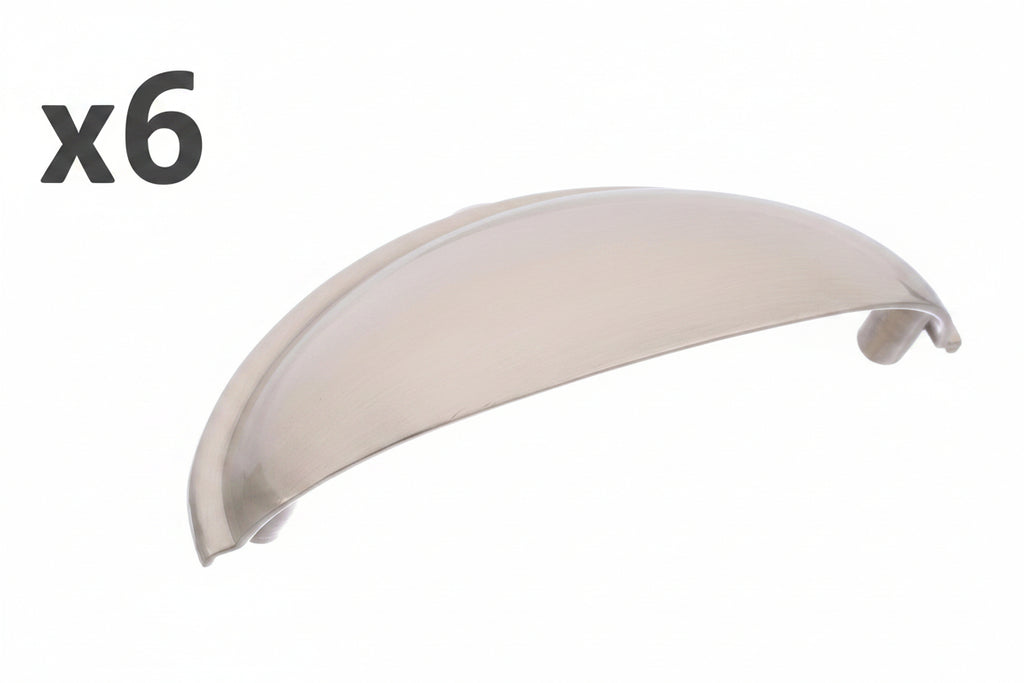 6 x Ravino 3 in. (76mm) Classic Satin Nickel Cabinet Cup Pull